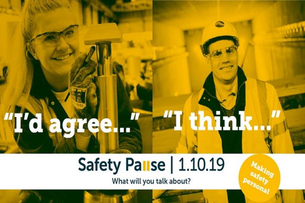 A Safety Pause post with 2 Sellafield Ltd employees with captions saying 'I agree' and 'I think'